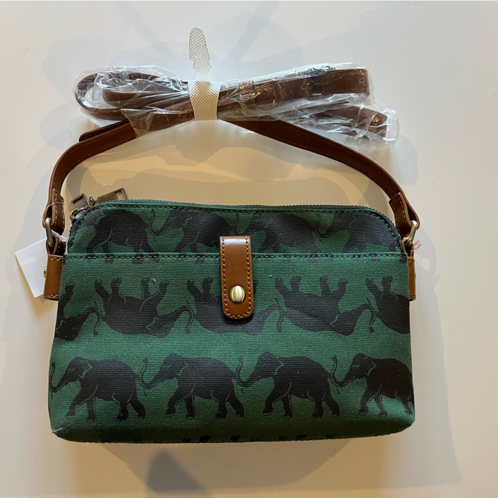 Green Elephant Print Crossbody Bag